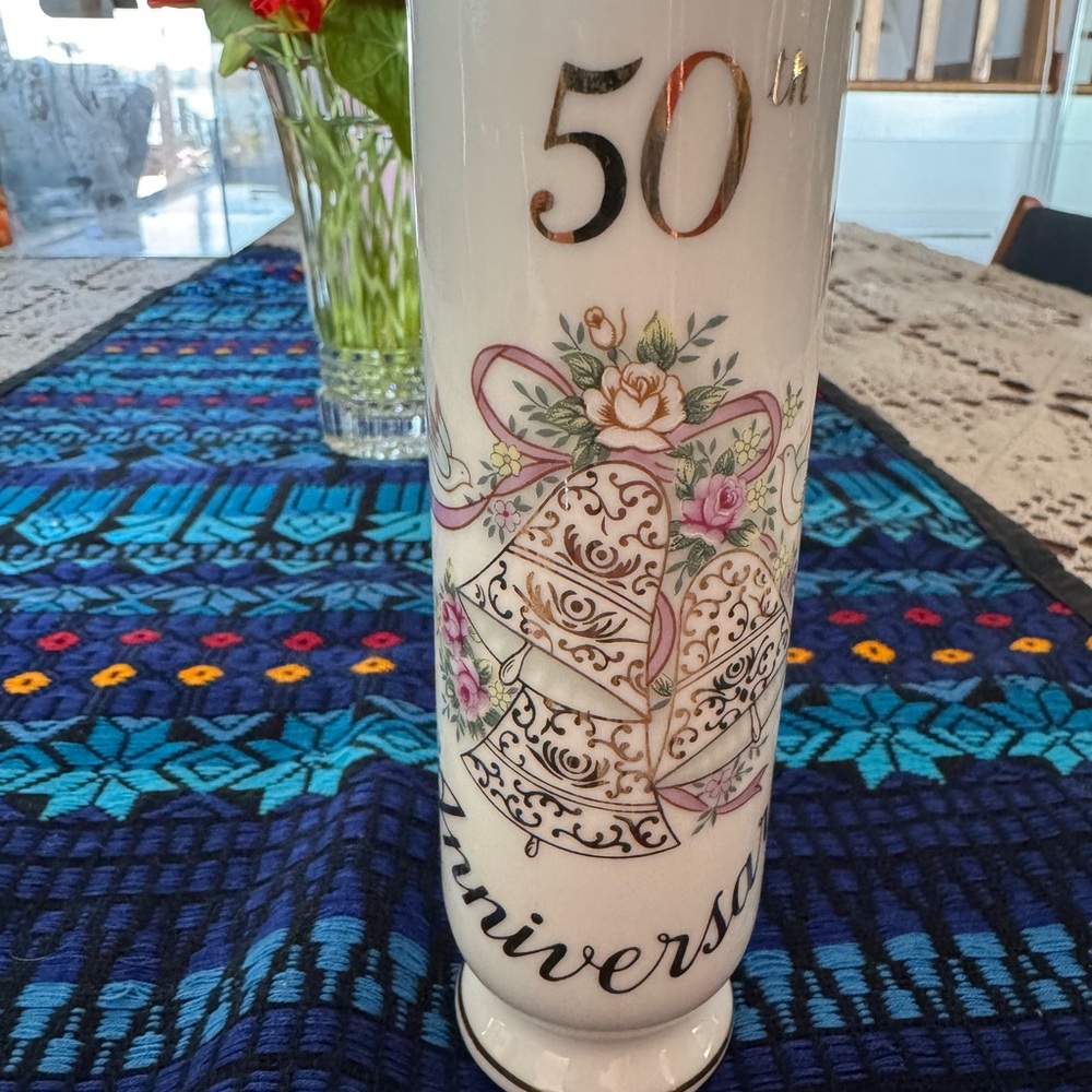 50th Anniversary Lefton handpainted Decorative Vase